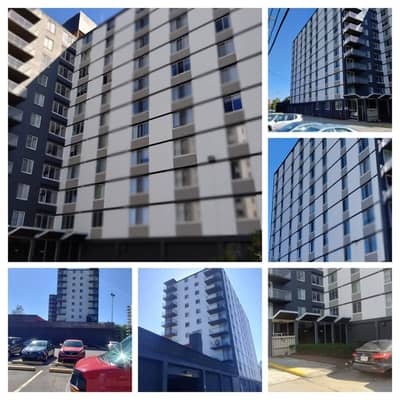 Multi-image collage showing various apartment and condominium building exteriors.