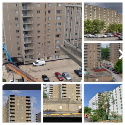 Multi-image collage of apartment and condominium complex facades.
